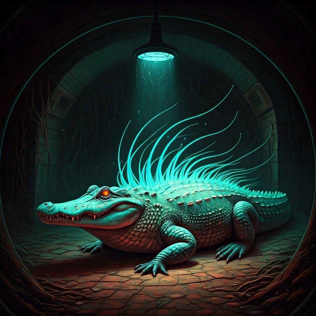 Bioluminescent Alligator in Creepy Punk Sewer: Chiaroscuro A...