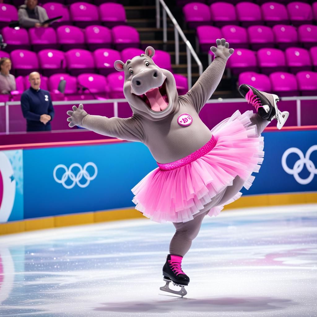 Hippo Ice Skater at the Olympics: 3D Render