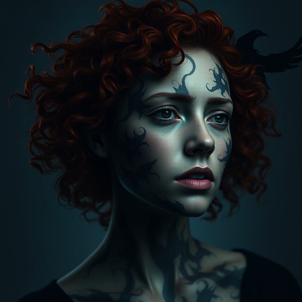 Surreal Portrait of a Tormented Woman, in Moody Cyberpunk St...