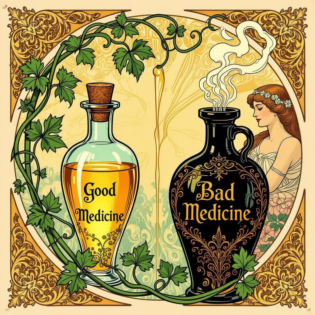 Art Nouveau Healing and Addiction Vial Illustration