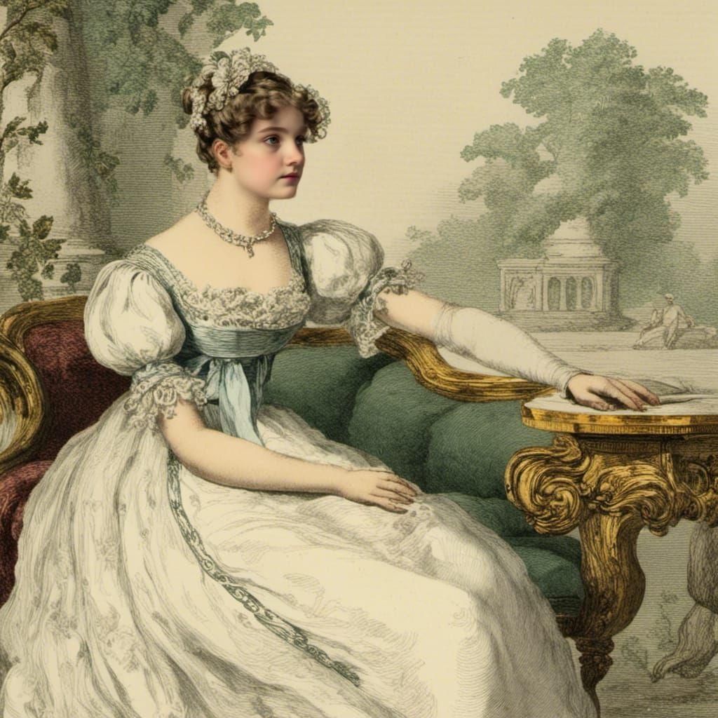 Girl in Regency Gown in Ballroom