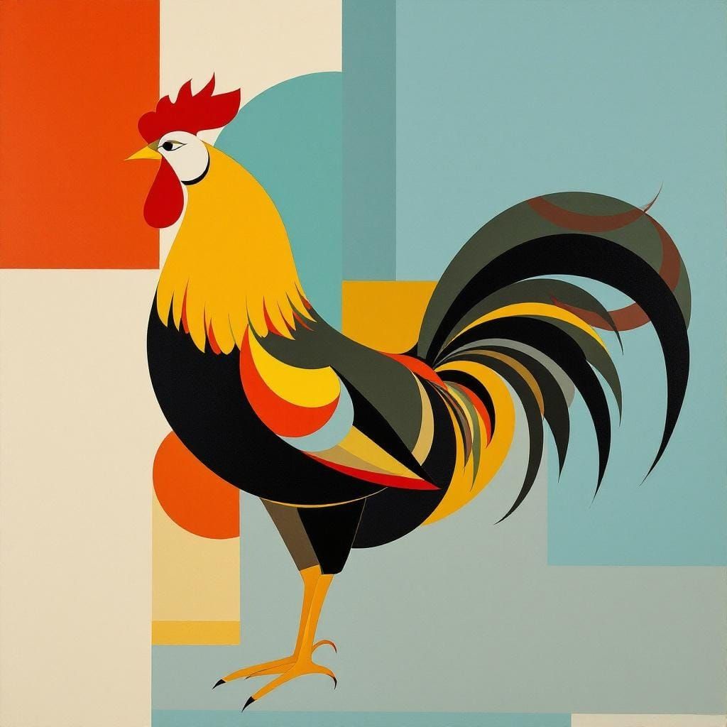 Rooster in Style of Léger, Picasso, and Herrera