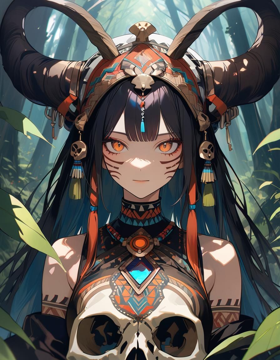 Shaman in Forest Ruin with Tribal Markings