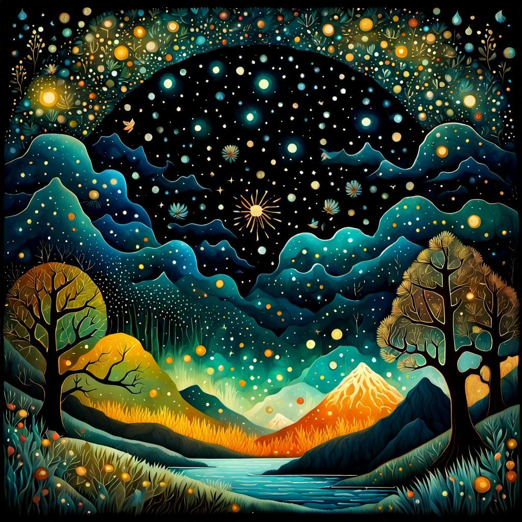 Vast Night Sky of Stars in Maximalist Collage