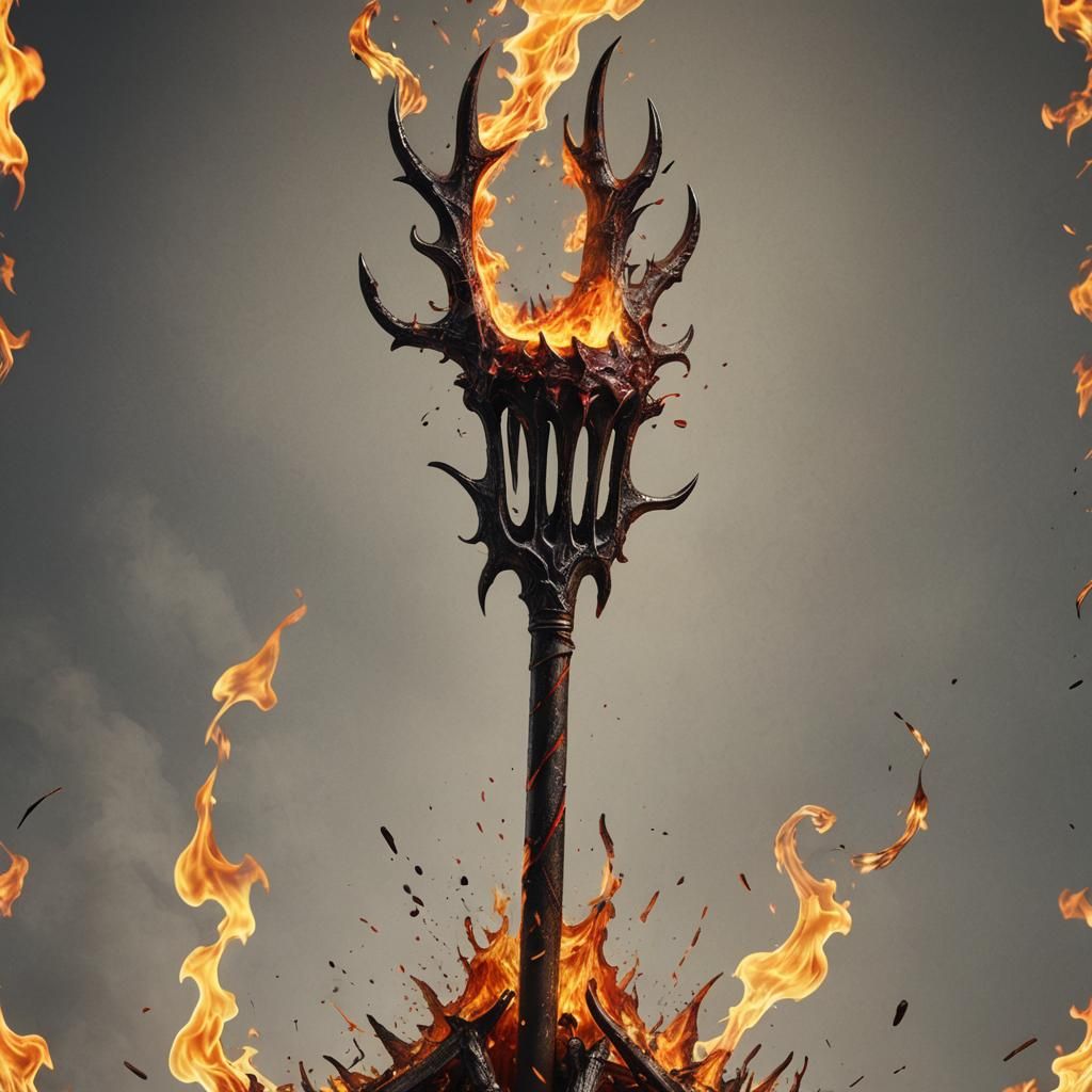 Fiery Devil's Pitchfork: Hyperrealistic Splash Art