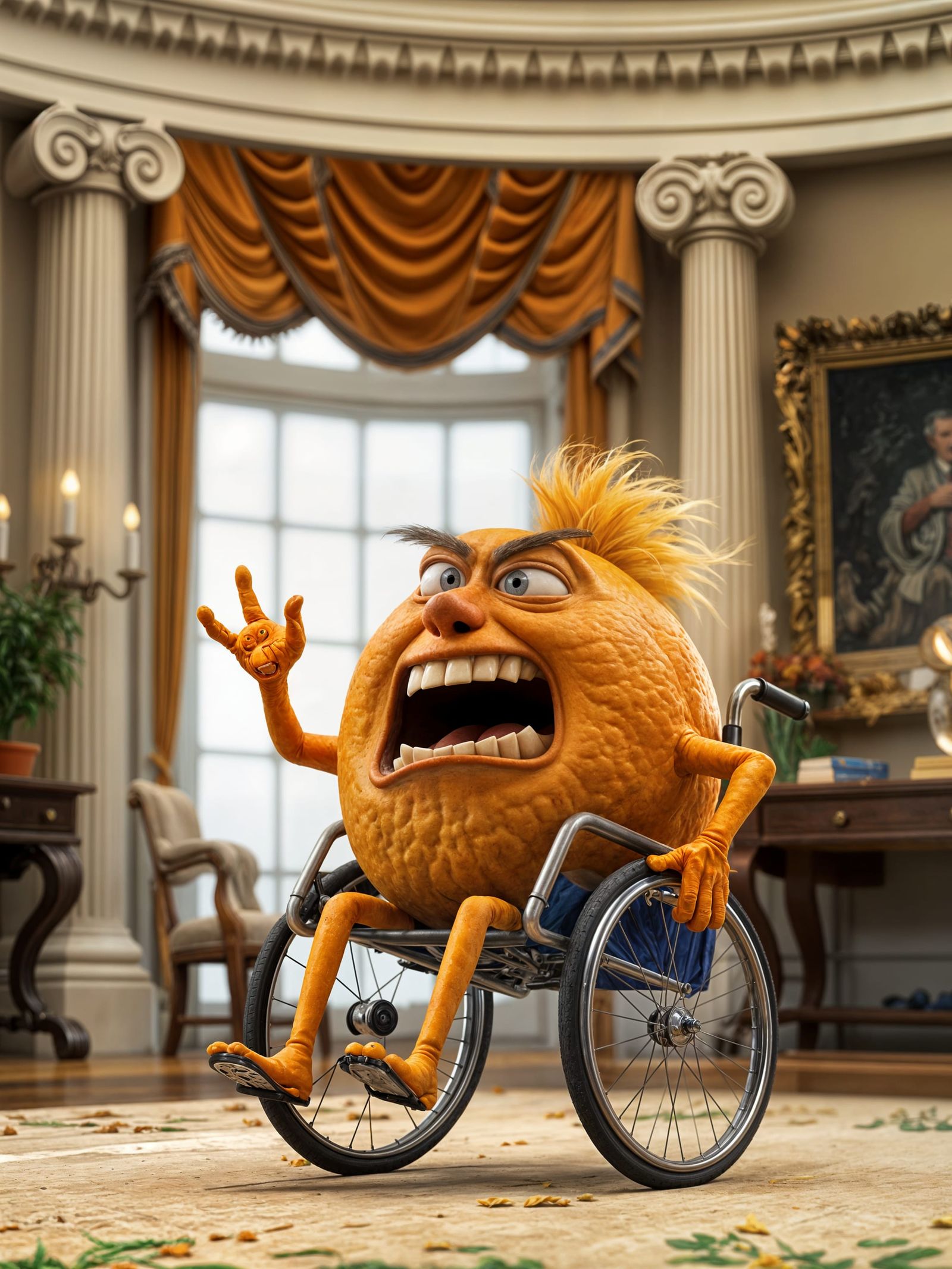 Angry Orange in Oval Office, Pixar Style