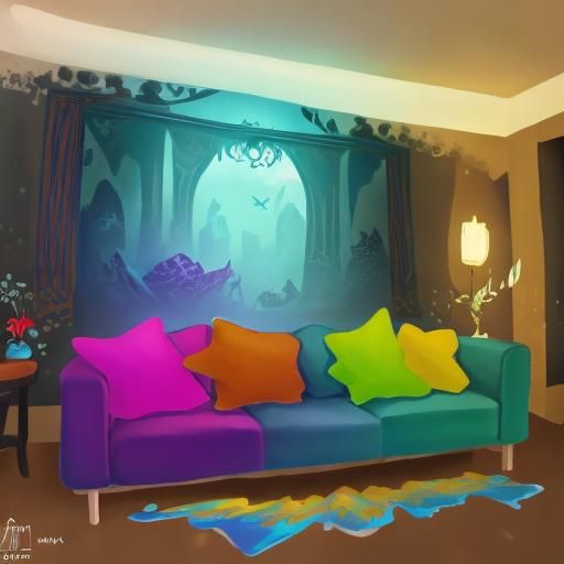 Cozy Bright Living Room in Detailed Matte Painting Style