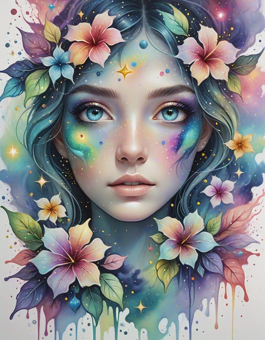 Cosmic Woman Portrait in Surreal Digital Art Style