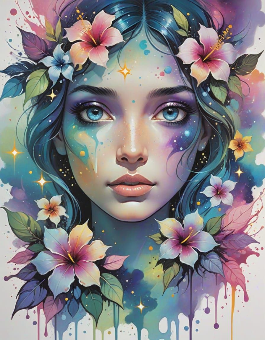 Cosmic Woman Portrait in a Surrealist Style