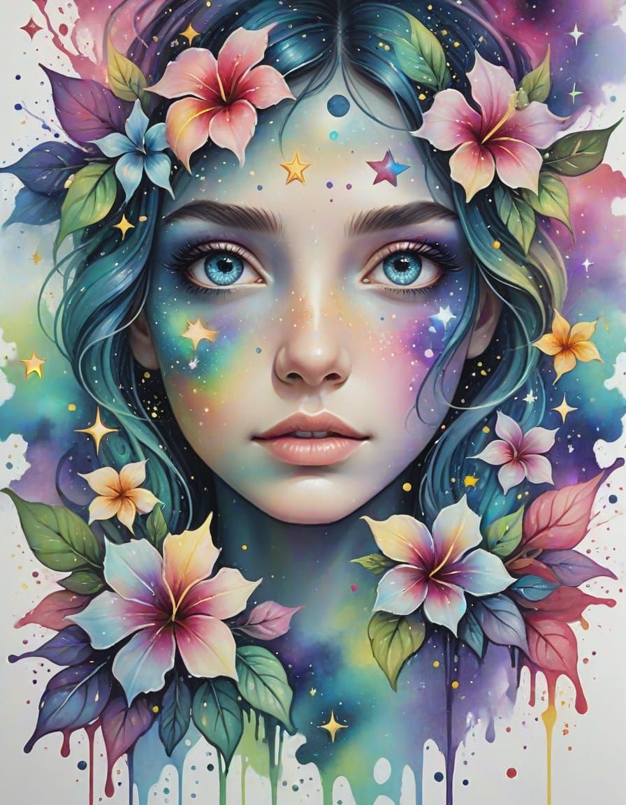 Cosmic Woman Portrait in Airbrush Art Style