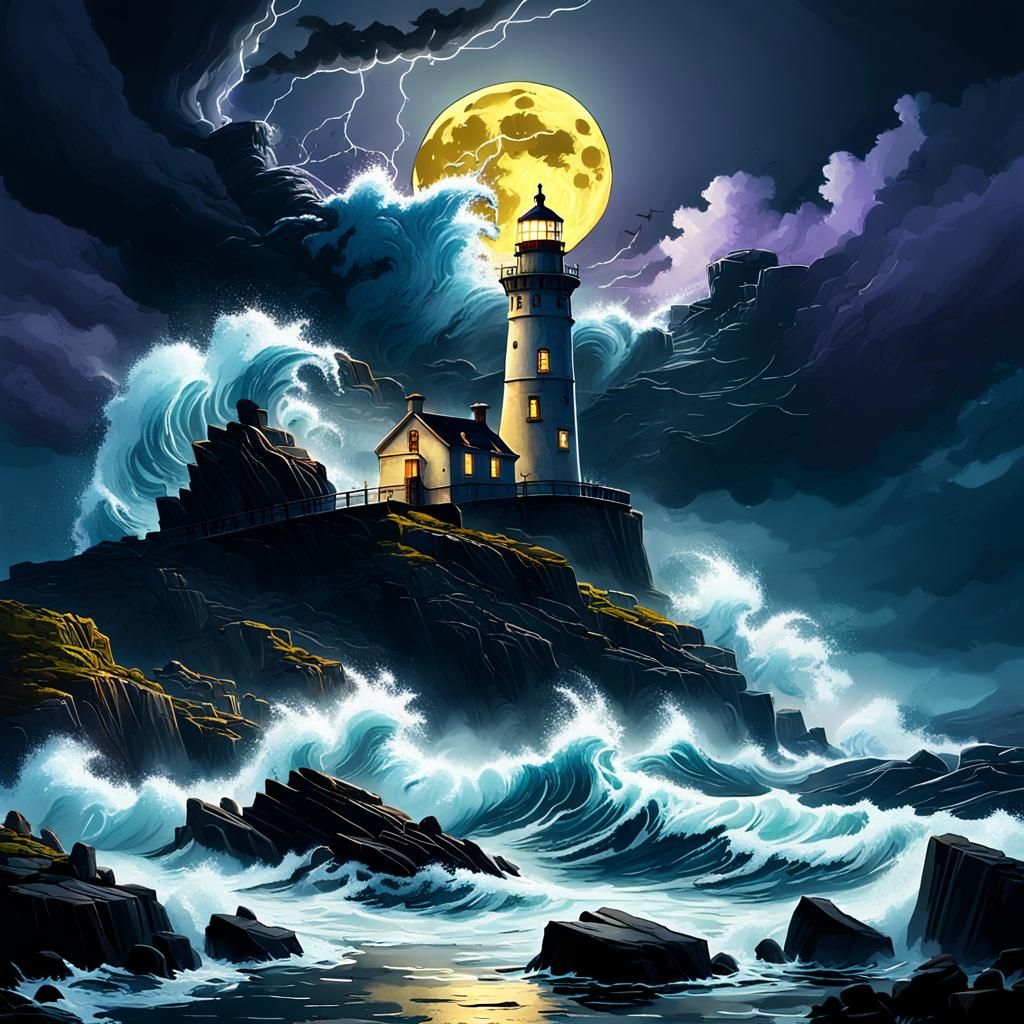 Stormy Lighthouse Concept Art in AAA Game Style