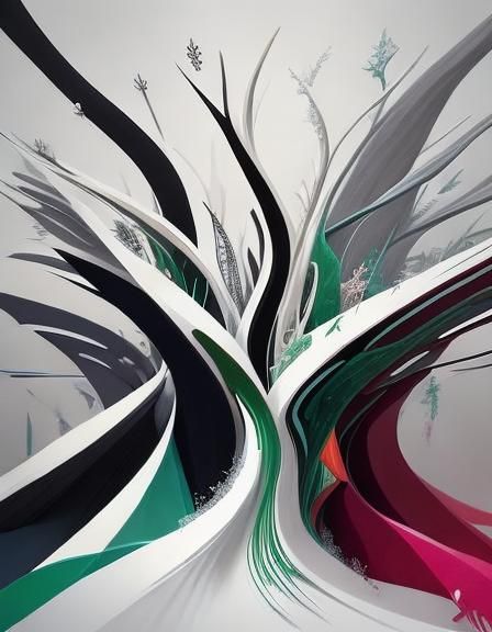 Monochrome Ink Art of Woman in Flowing Dress