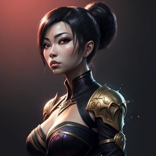 Asian Kitana Character in Detailed Digital Painting