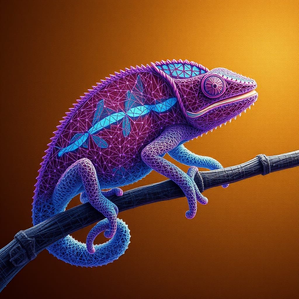Computational String Art Chameleon with Geometric Patterns