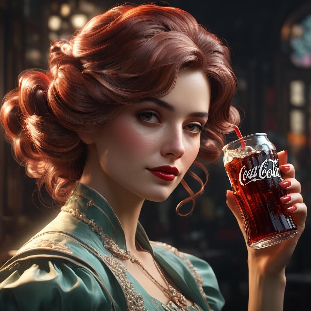 Coca-Cola Gibson Girl Portrait in Art Nouveau Style