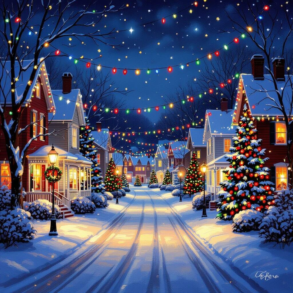 Magical Holiday Lights in Snowy Town