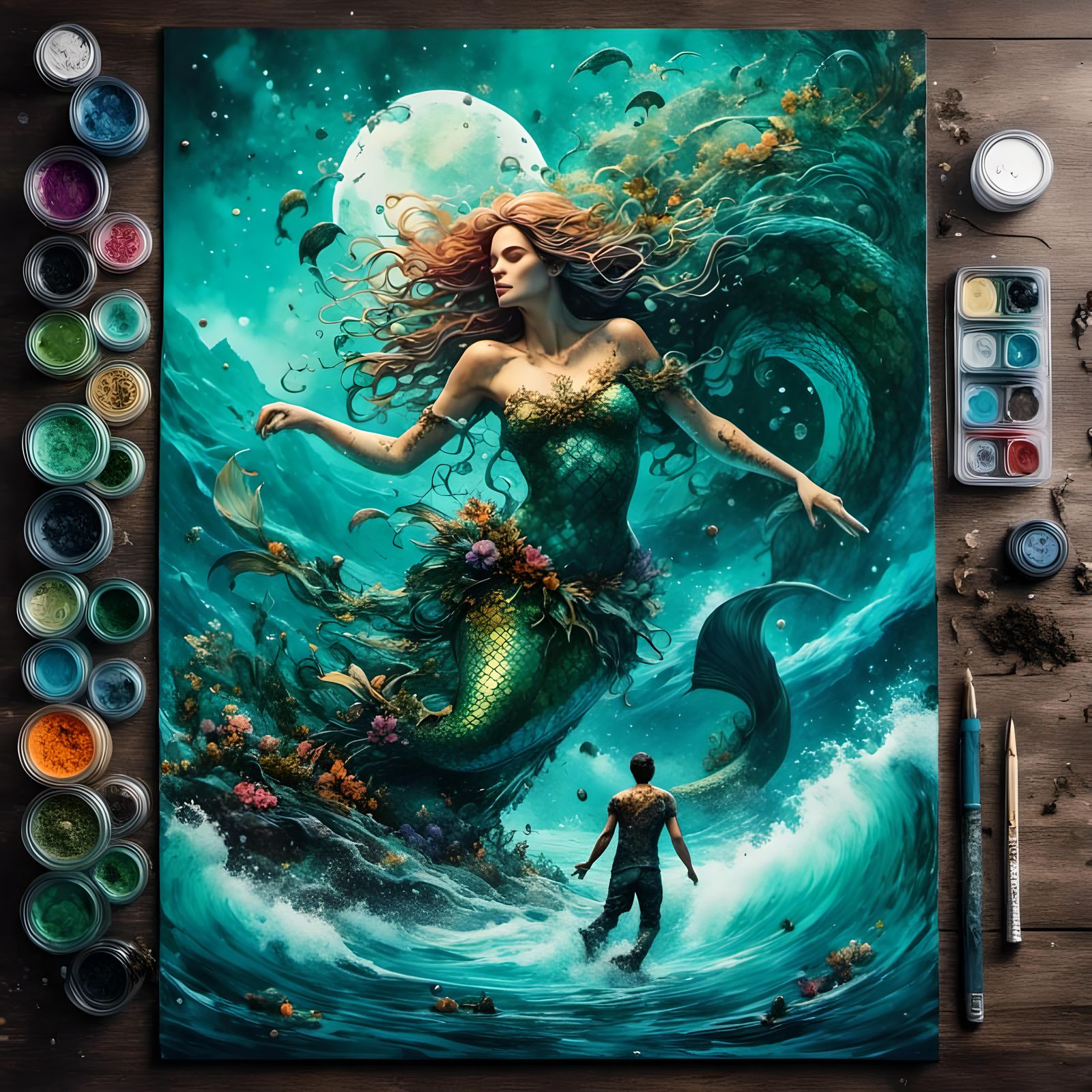 Seaweed Man Rescues Mermaid: Graffiti Art Style