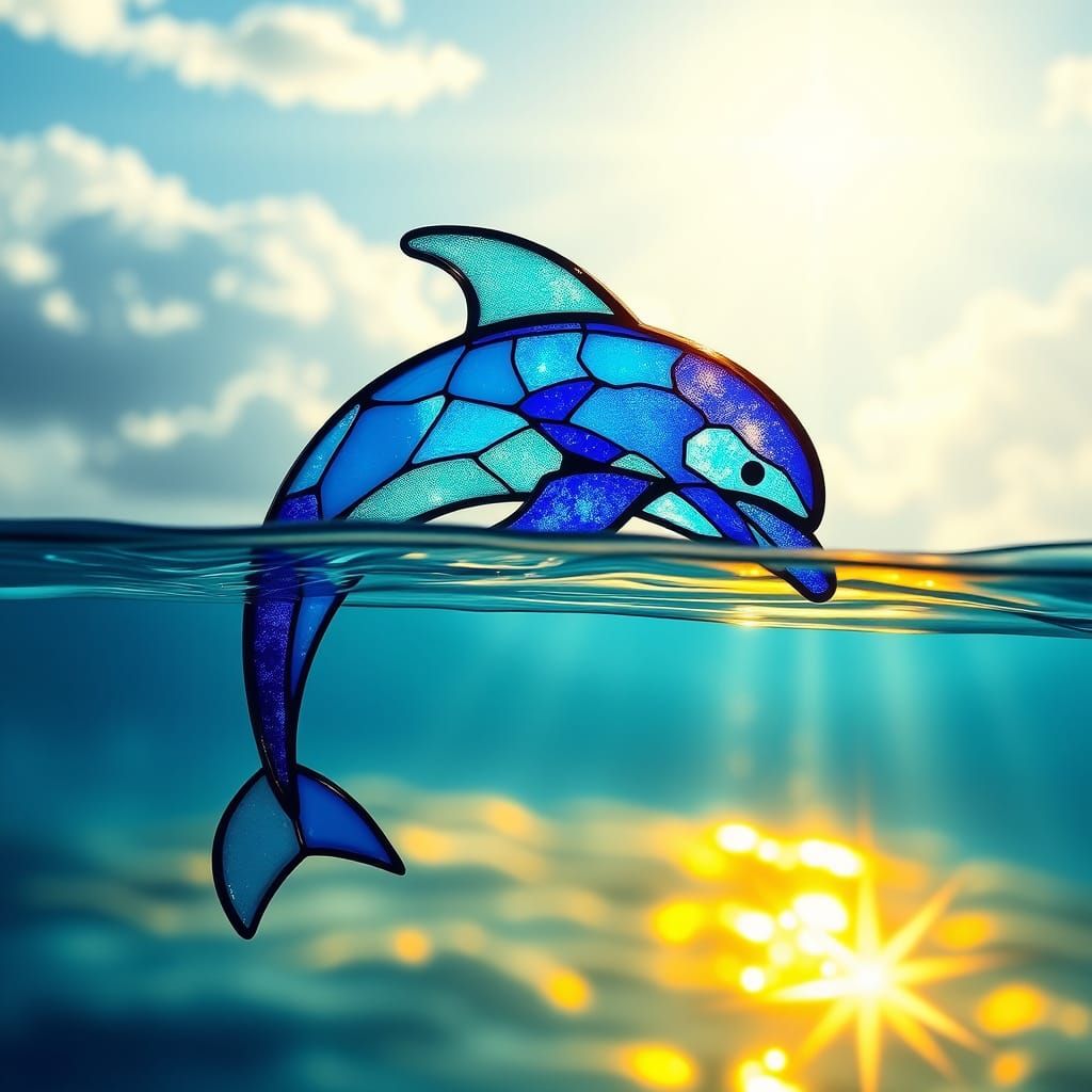 Dazzling Blue Glass Dolphin in Stained Glass Art
