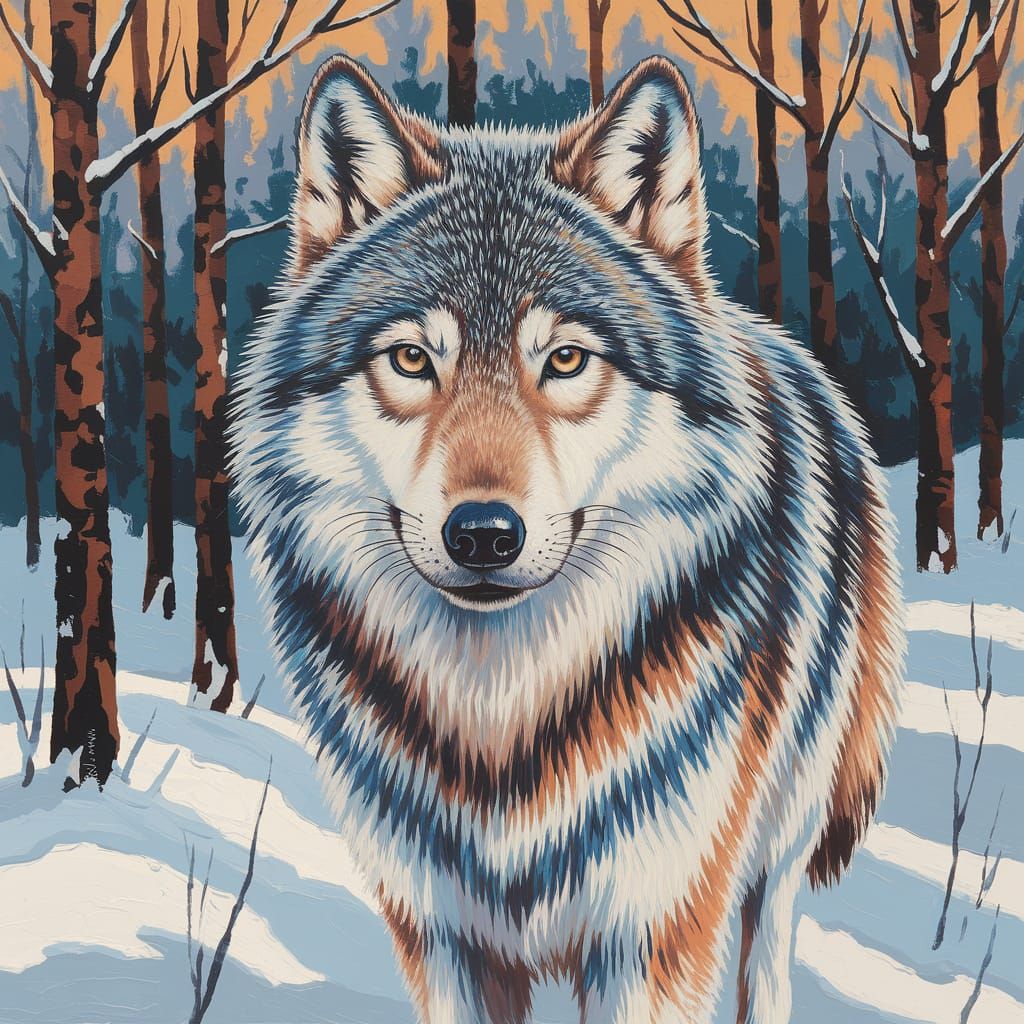 Winter Wolf in Expressionist Impasto Painting