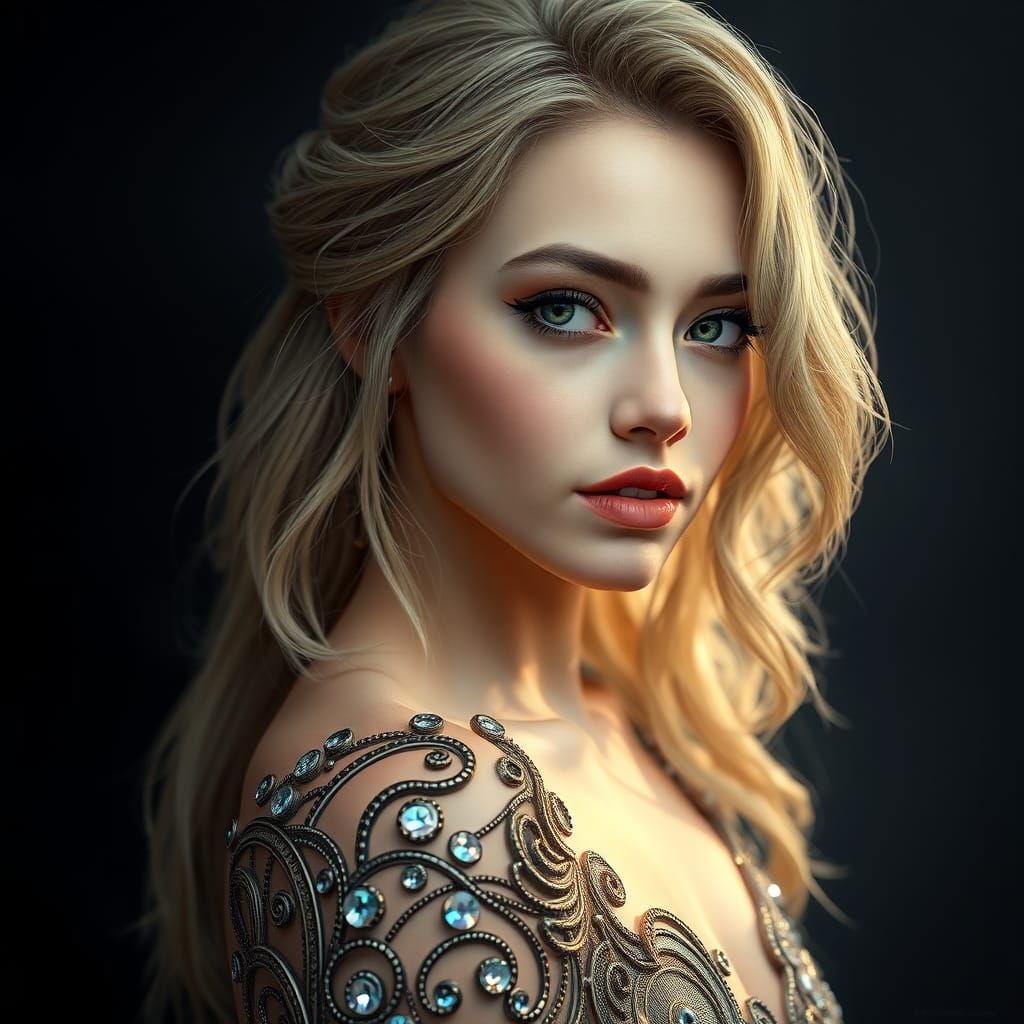 Ethereal Woman Portrait with Mystic, Luminous Attire