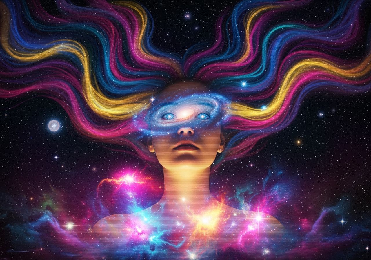 Ethereal Woman Floating in Cosmic Void