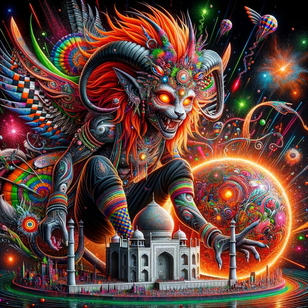 Fantasy Sci-Fi Diorama: Lion Man, Graffiti Taj Mahal, Elf Em...