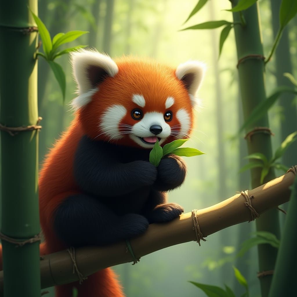 Majestic Red Panda Amidst Bamboo Forest