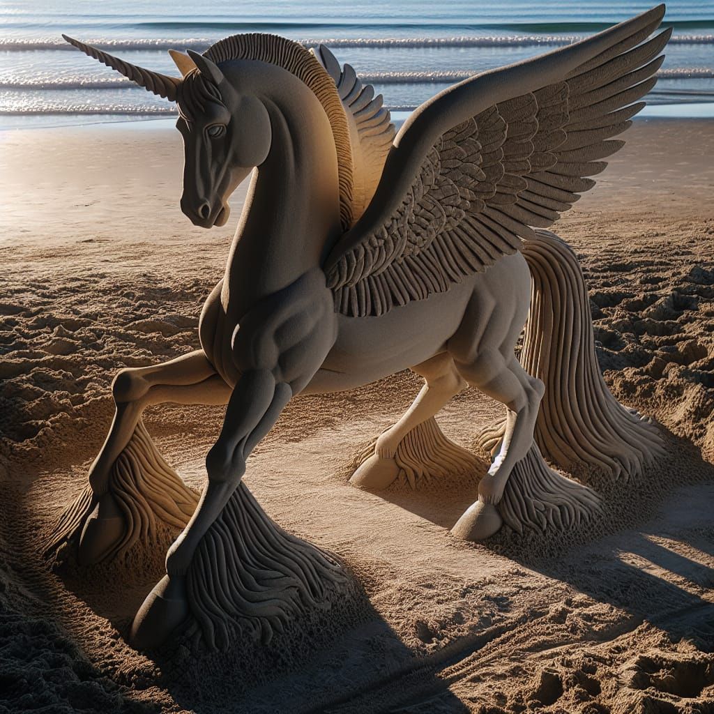 Sculpted Sand Pegasus on the Beach