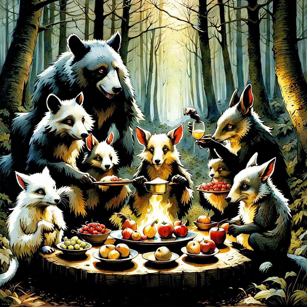 Storybook Picnic with Animals in the Woods