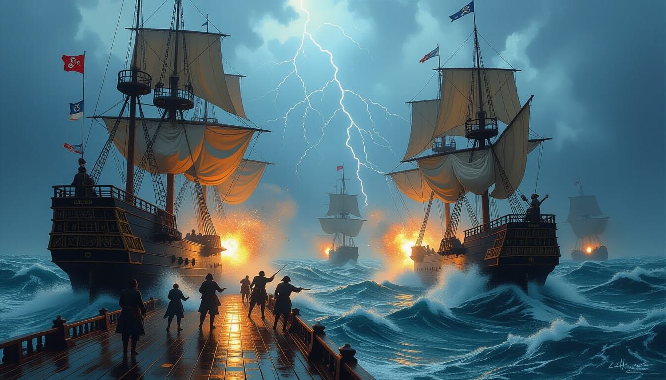 Epic Naval Battle in Stormy Seas, Pirate Frigate vs Man-o-Wa...
