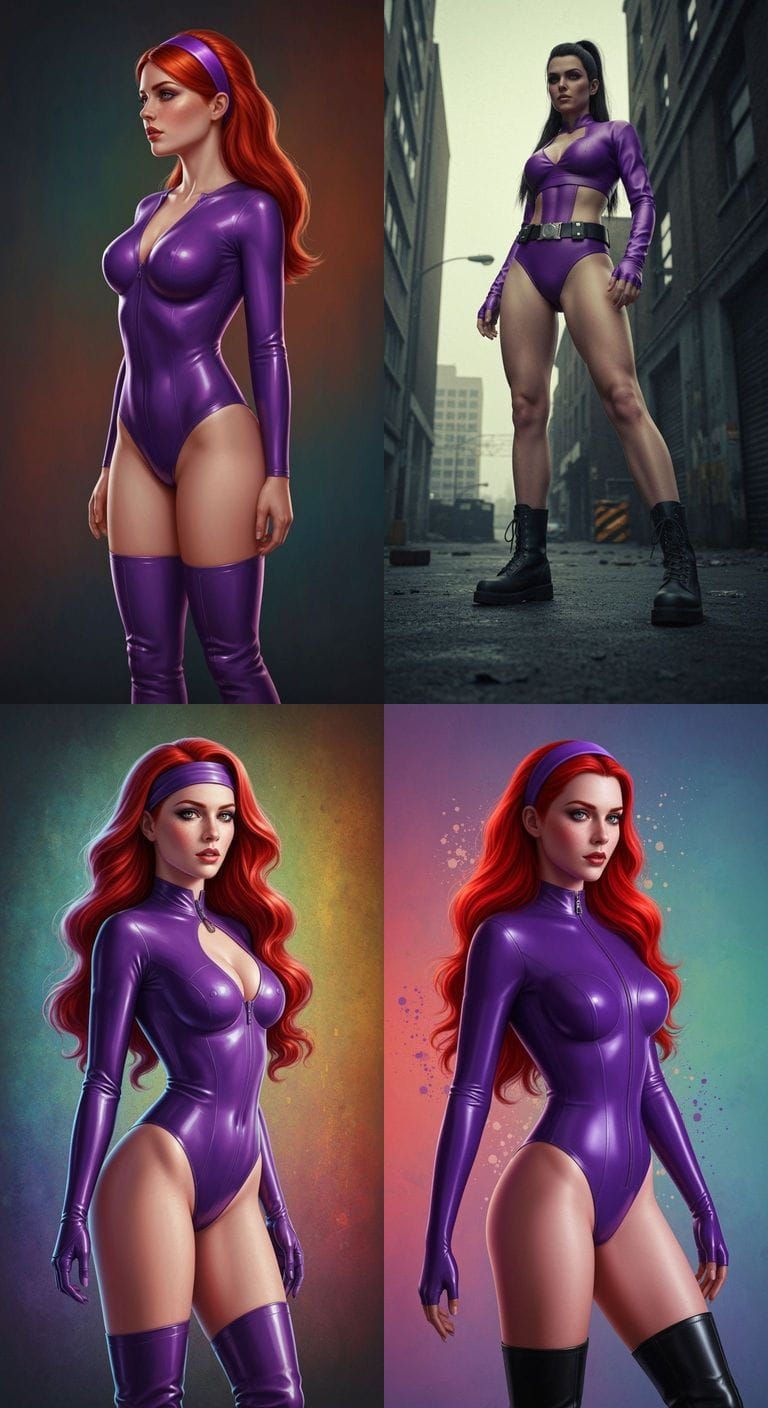 Daphne Blake in Purple Latex: Hyperrealistic Splash Art