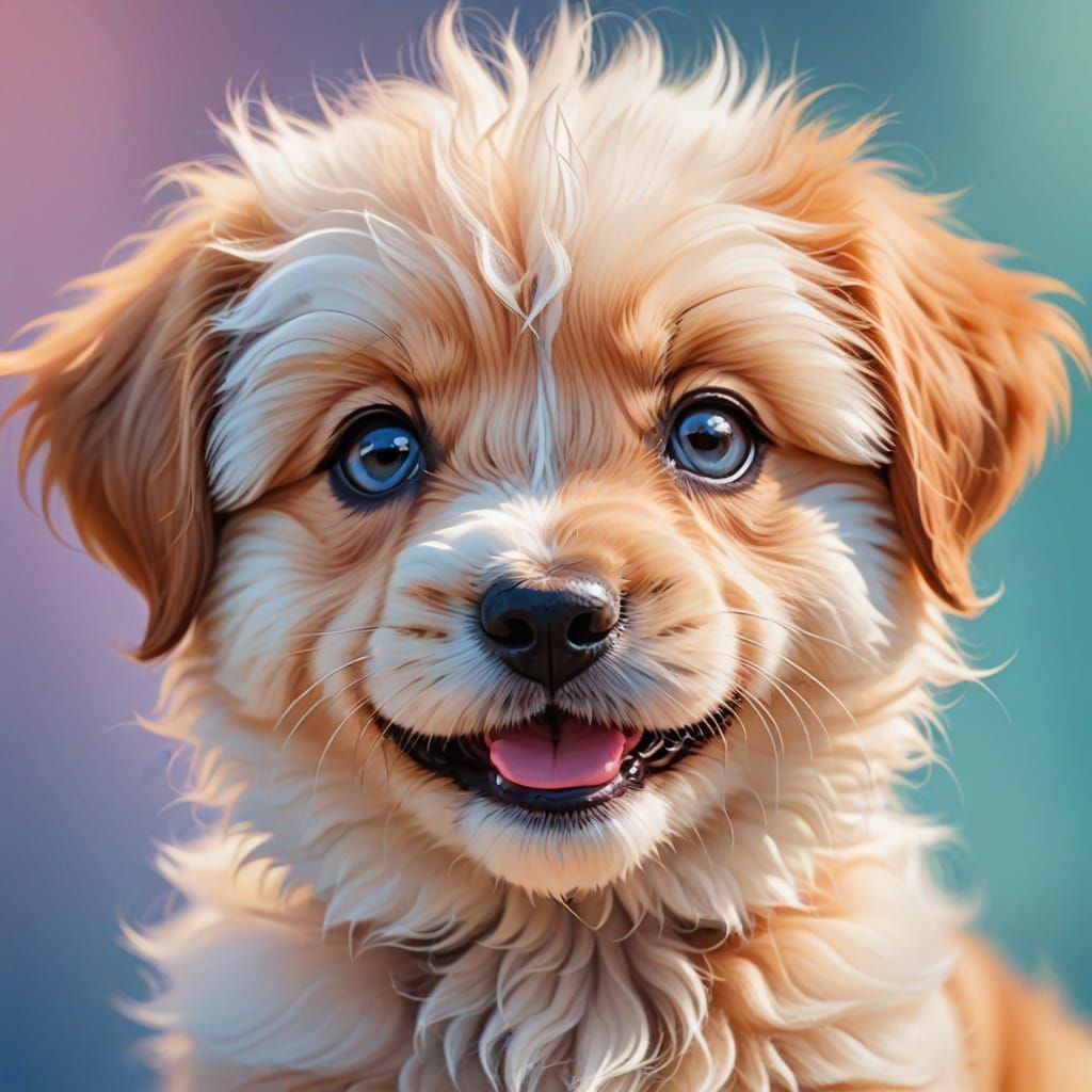 Adorable Cartoon Puppy Portrait in Pastel Colors