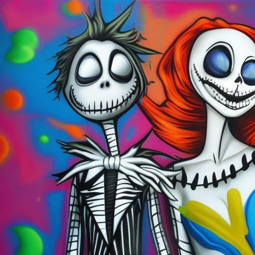 Jack and Sally Skellington in Graffiti Street Art