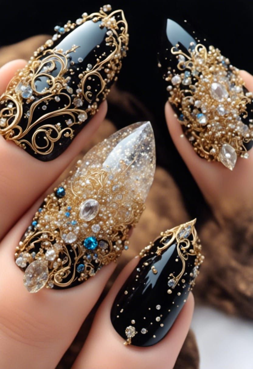Black and Gold Coffin Nails