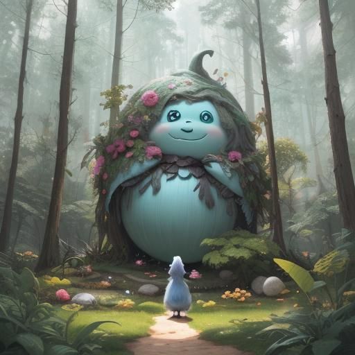 Whimsical Plush Figure in Stylized Forest, Concept Art