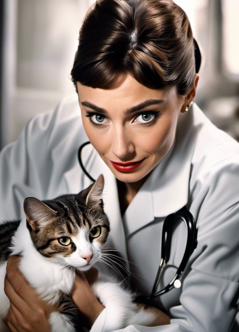 Audrey Hepburn as a Veterinarian: Hyperrealistic Portrait