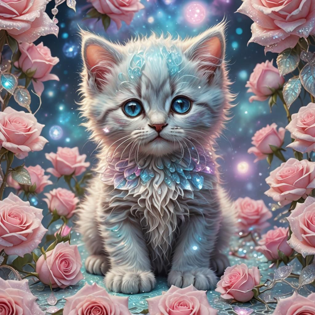 Glowing Magical Kitten in Fantasy Space