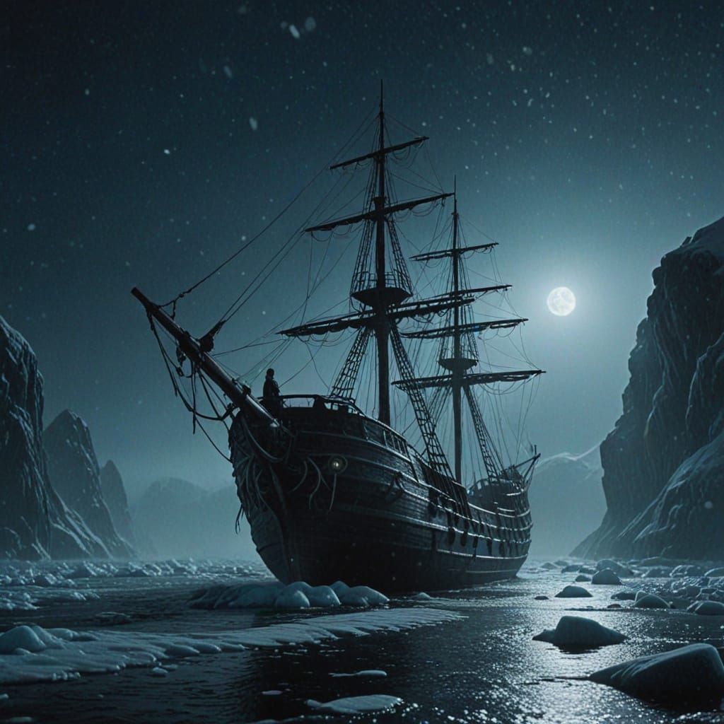 Frozen Ghost Ship in Arctic Dark Fantasy Style