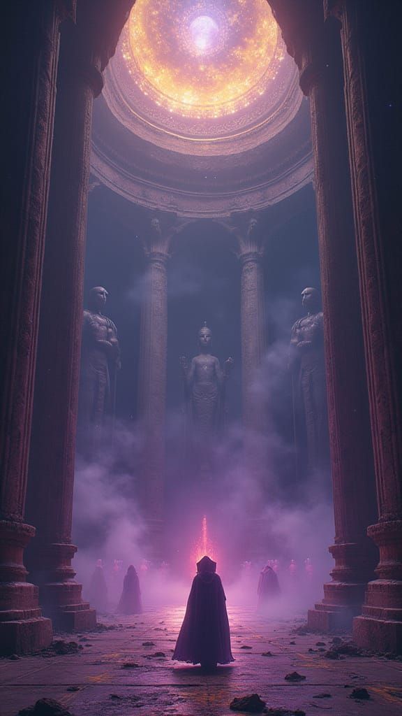 Ethereal Dark Fantasy Shrine Under Celestial Dome