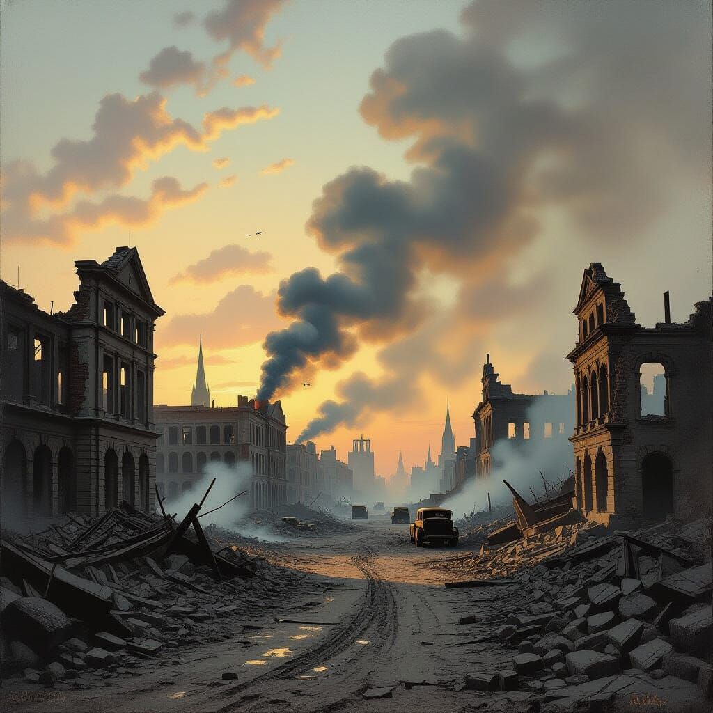 Berlin Cityscape Ruins After Bombing Raid