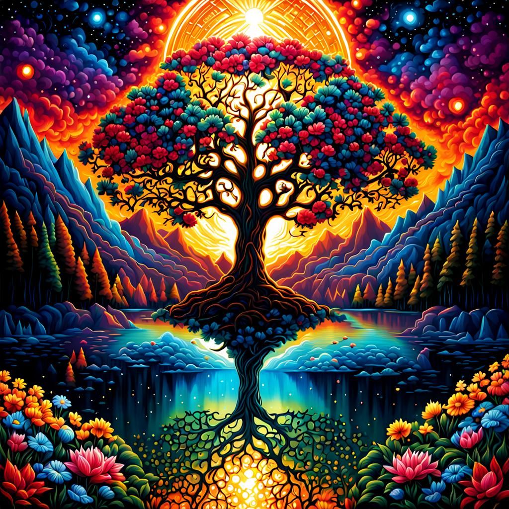Colorful Tree of Life in Cosmic Eden