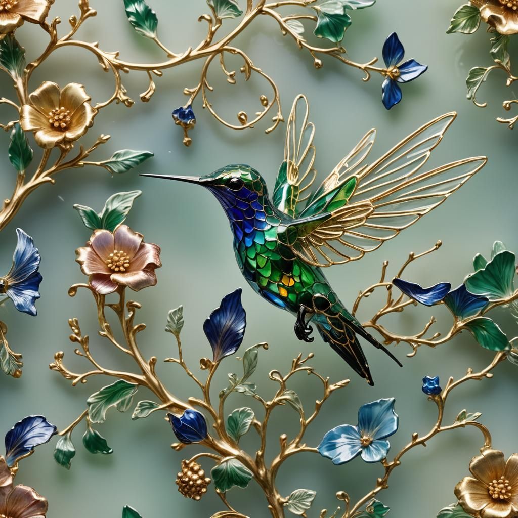 Baroque Glass Hummingbird with Enameled Details