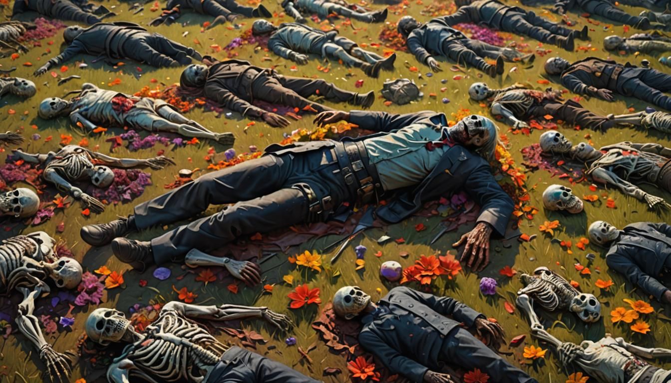 Hyperrealistic Corpse Field: Detailed Splash Art