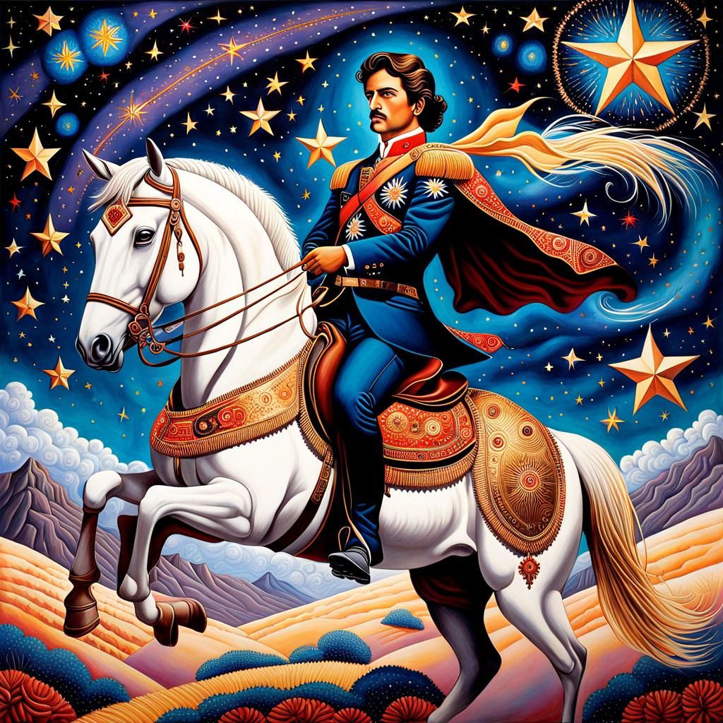 Surreal Man on Horseback with Star Suit