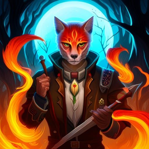 Flaming Tabaxi Skull Warlock Fantasy Concept Art