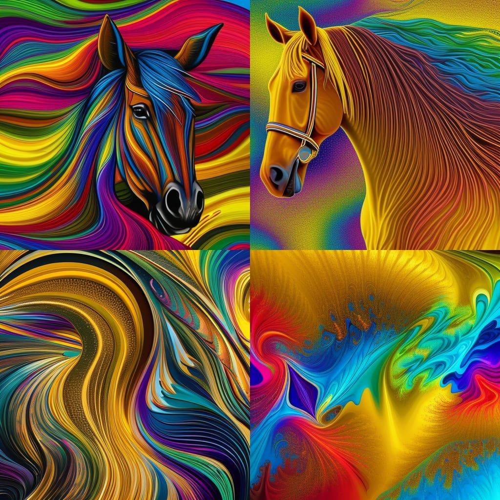 Graffiti Art: Brown Horses in Yellow Hay