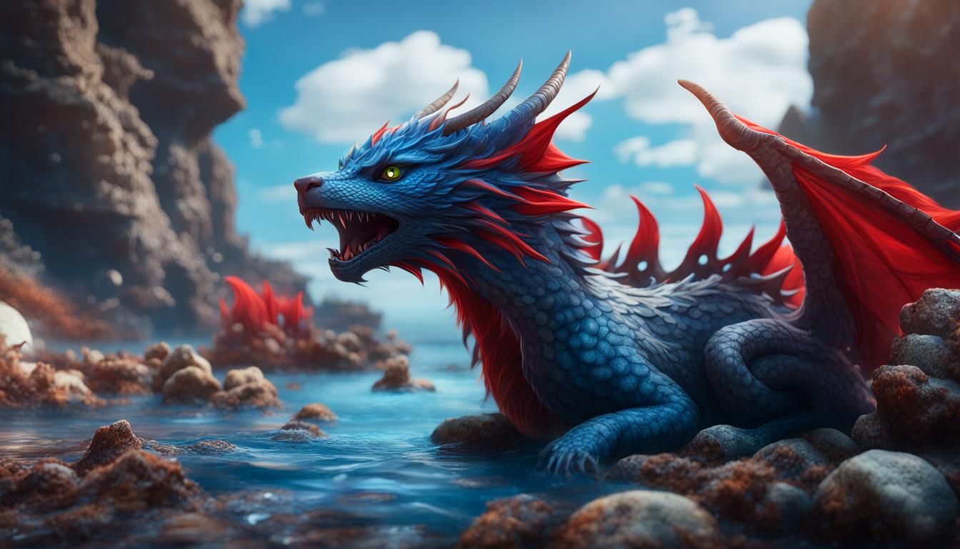 Blue Dragon Cat Swimming in Deep Water