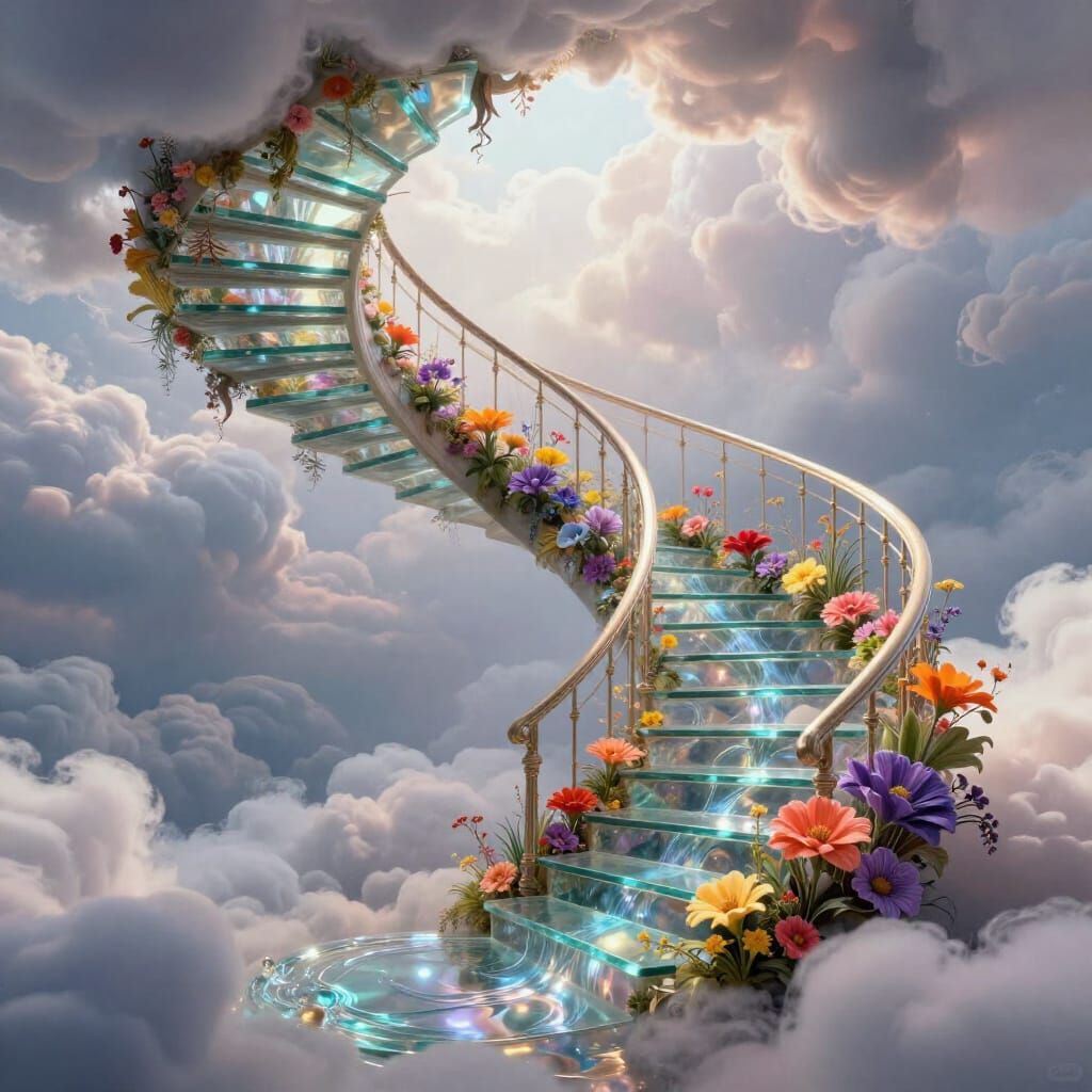 Surreal Staircase Ascending into Ethereal Clouds