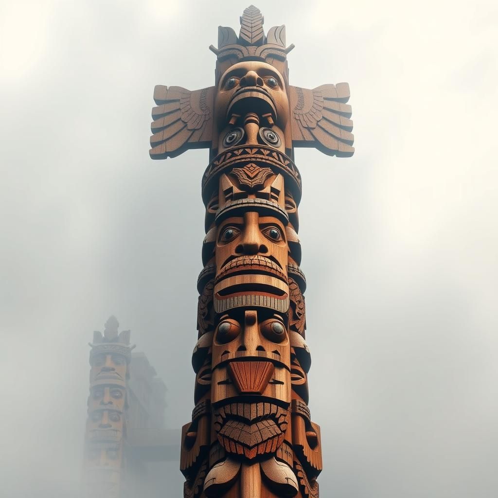 Majestic Totem Pole in Tribal Art Style