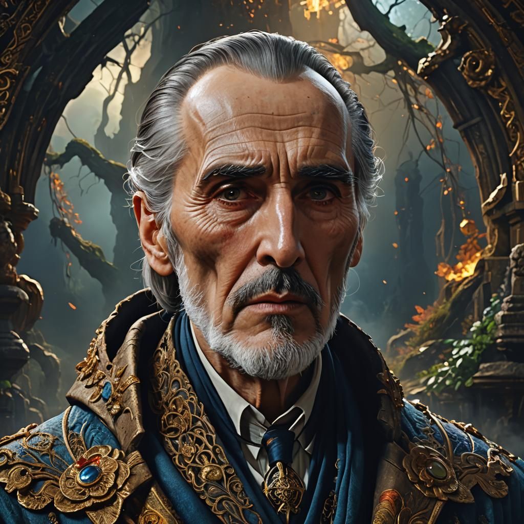 Contemplative Christopher Lee Portrait as Matte Painting